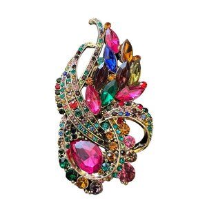 old money vibe colorful rhinestone mid century modern salad pin brooch large 4''